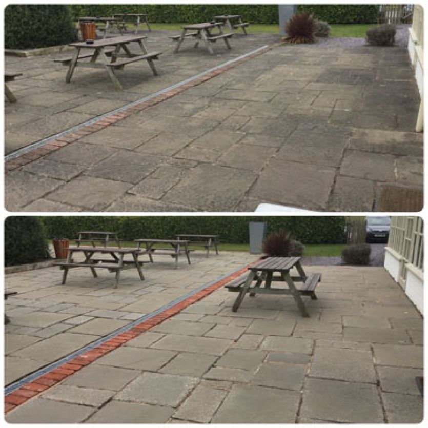 Public house area jet washed before and after